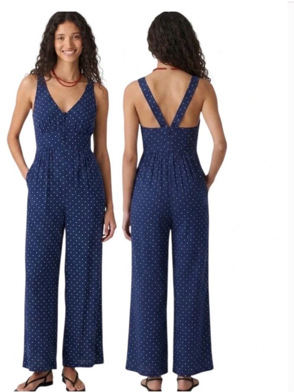 Madewell V-Back Wide-Leg Jumpsuit in Polka Dot